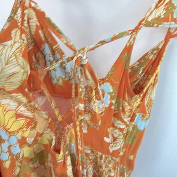 Urban Outfitters Floral Summer Dress size M Orange Print - Picture 6 of 7
